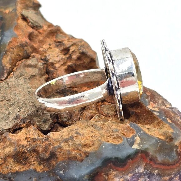 925 Sterling Silver Plt Round Citrine Ring Size 6.5 Bezel Setting Fine Jewelry - Picture 3 of 6